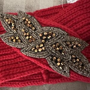 Daisy Shoppe Y2K Headband One Size‎ Red Knit Beaded Applique Winter Ear Warmer